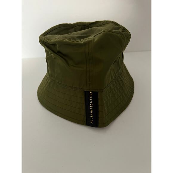 AllSaints Neve Women's Bucket Hat Khaki Green Cotton Classic Logo Patch - Picture 2 of 9